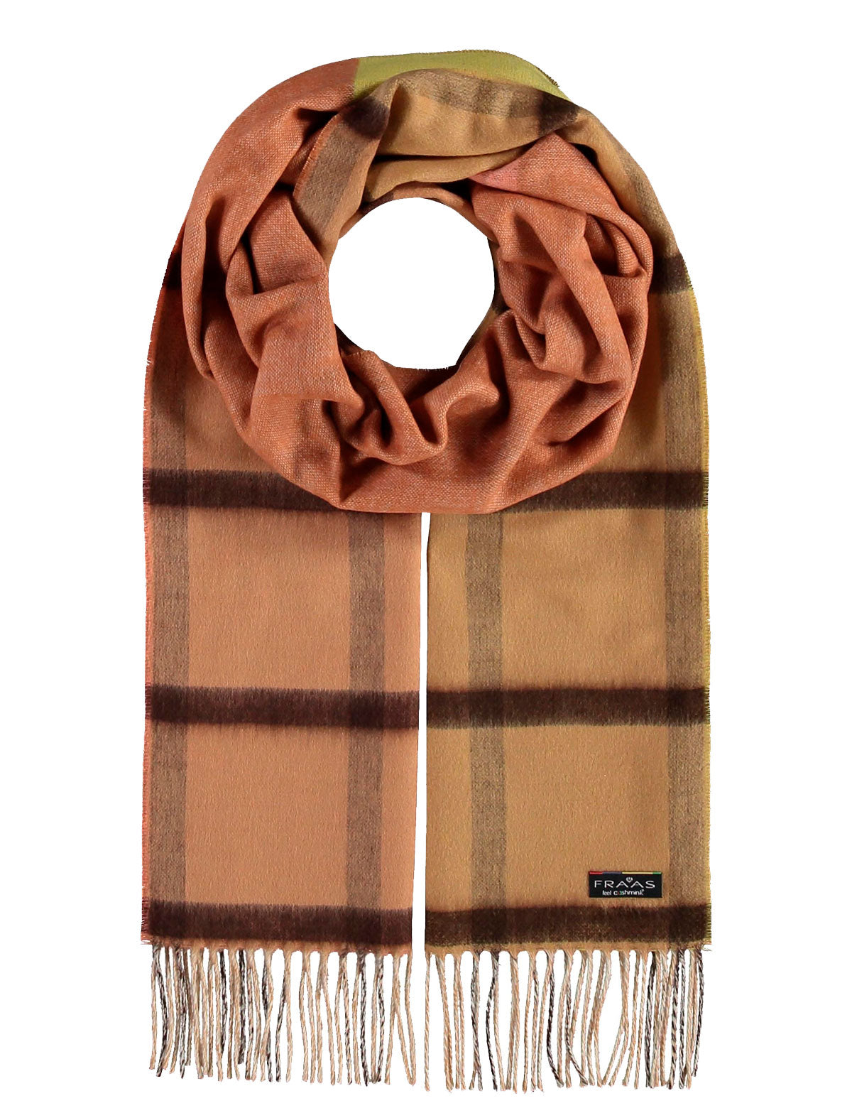 Fraas Window Check scarf in Cashmink® with fringes