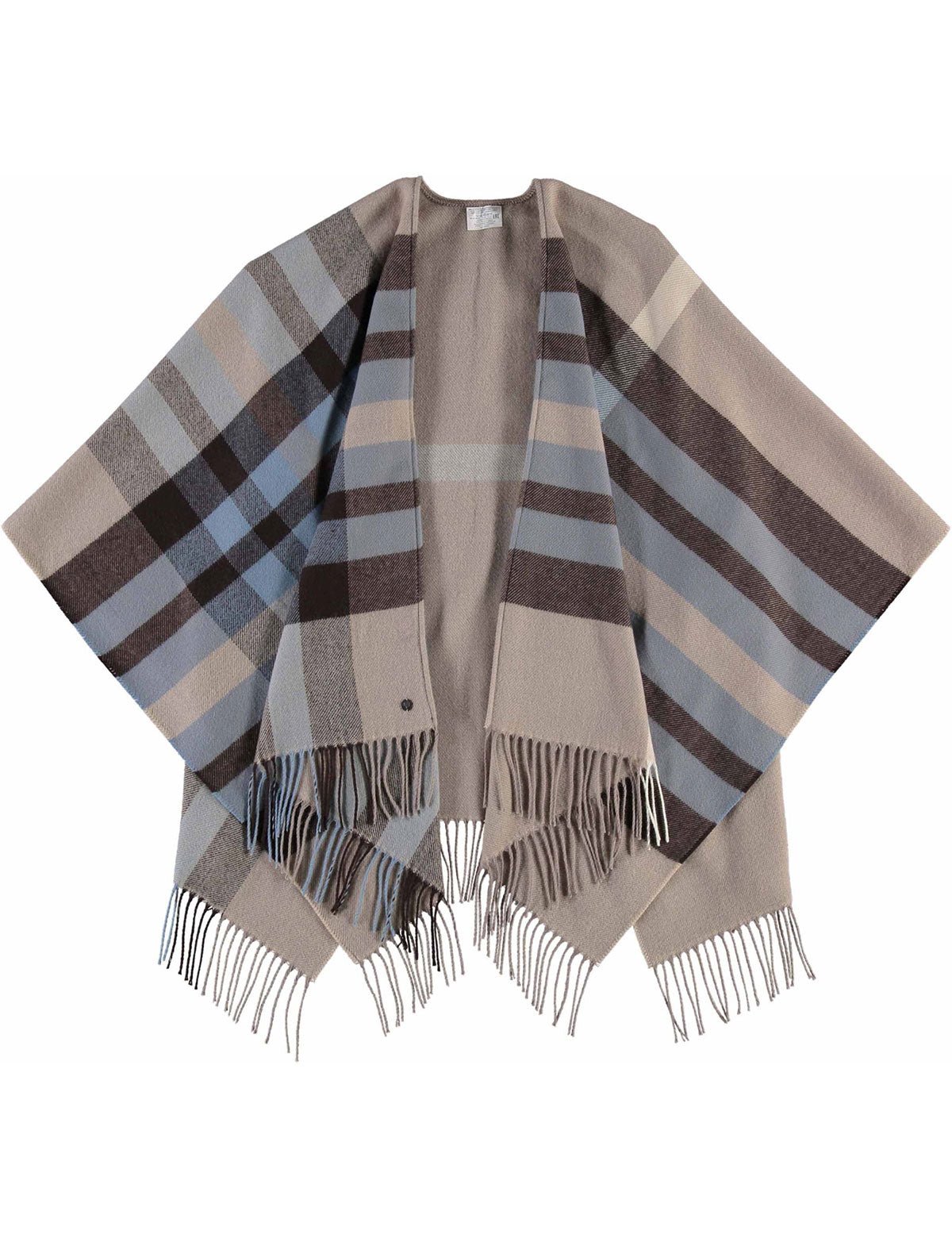 Poncho Fraas Check aperto con frange