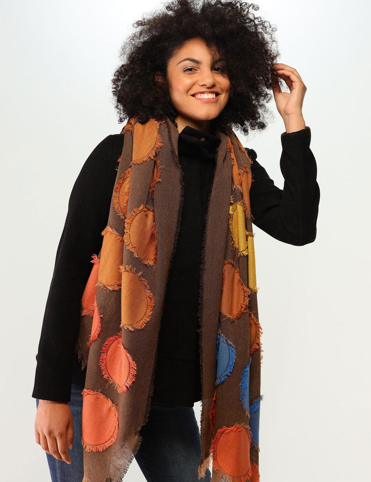 Fraas Breathe &amp; Release Large Wool Blend Stole with Circles