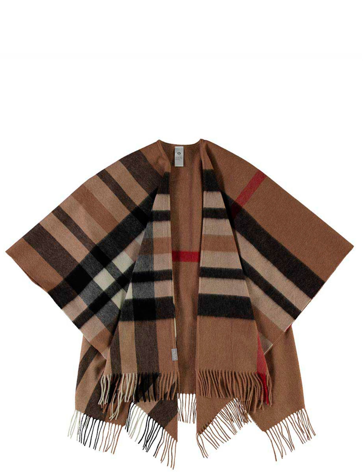 Fraas open poncho with fringes and checked print