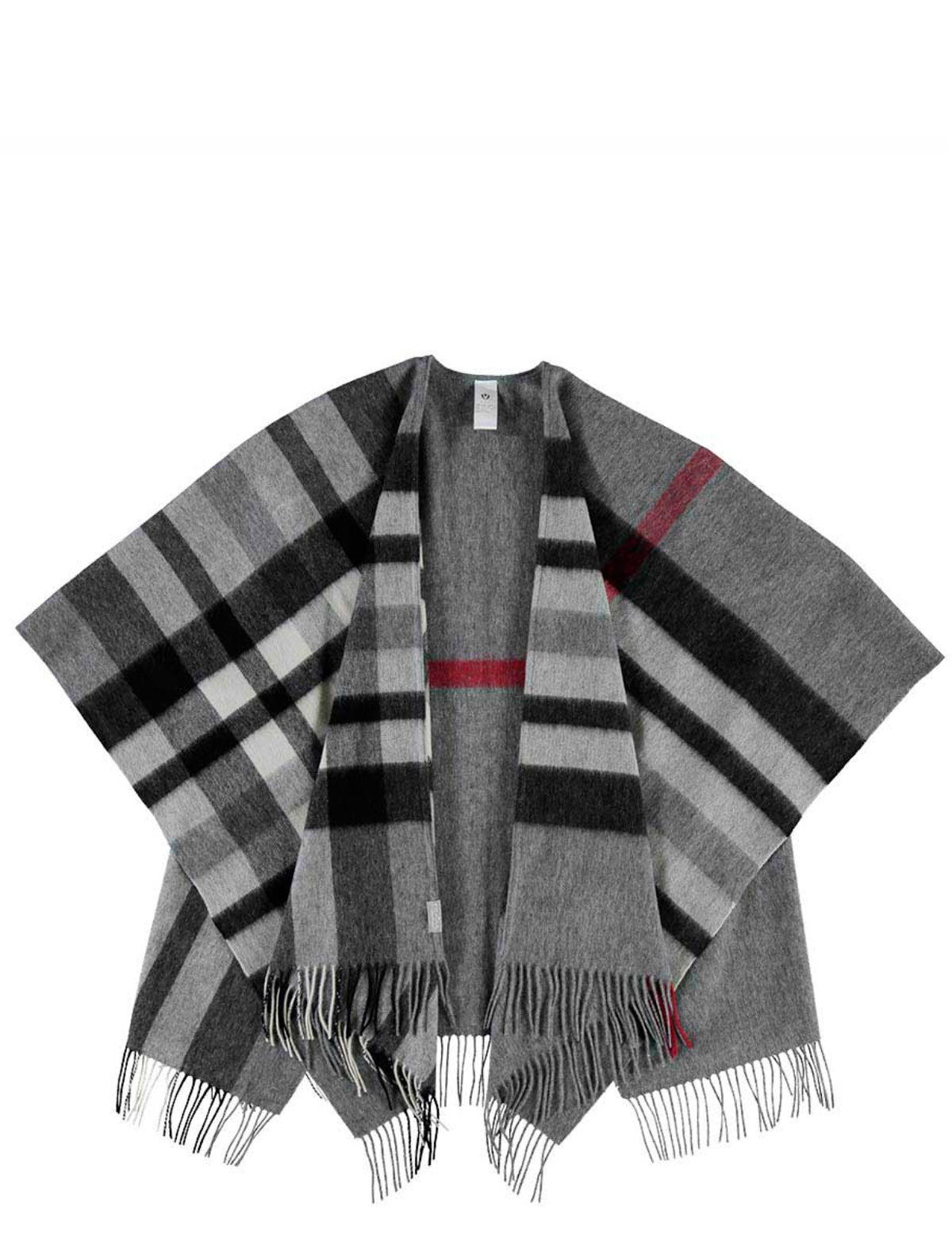 Fraas open poncho with fringes and checked print