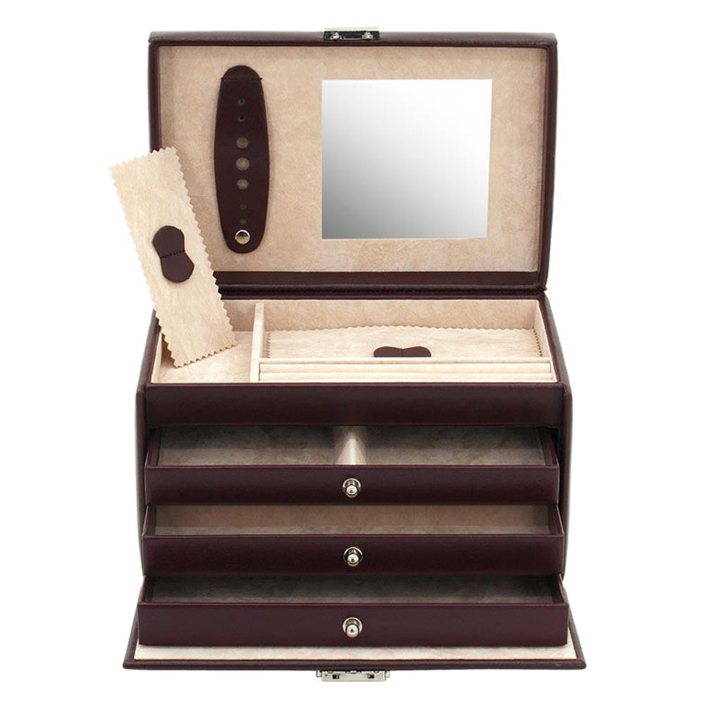 Friedrich23 Jewelry Box with Handle and 3 Drawers Burgundy