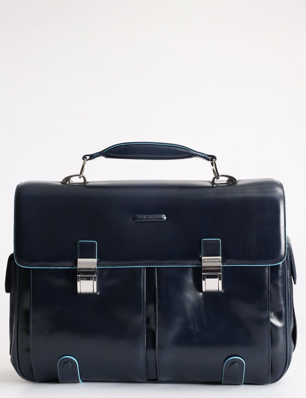 Piquadro Leather Computer Briefcase Blue Square