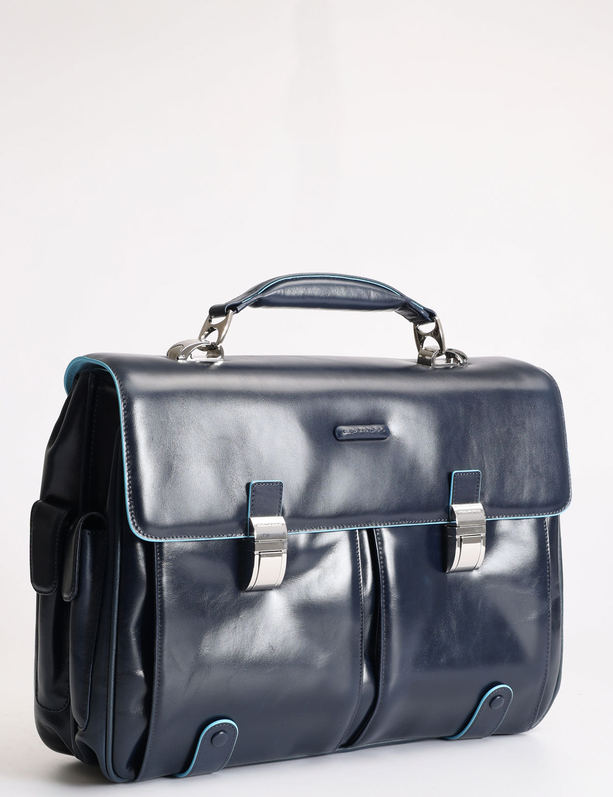 Piquadro Leather Computer Briefcase Blue Square