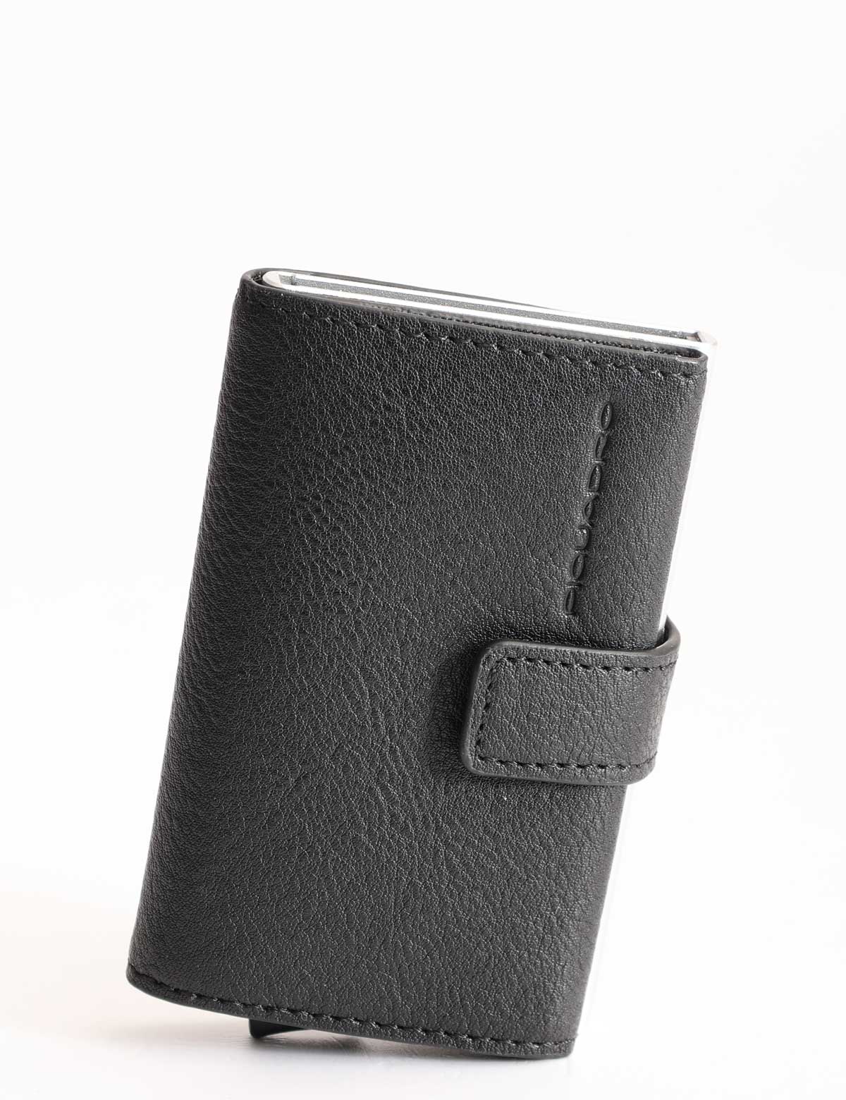 Piquadro Black Square metal card holder with sliding system