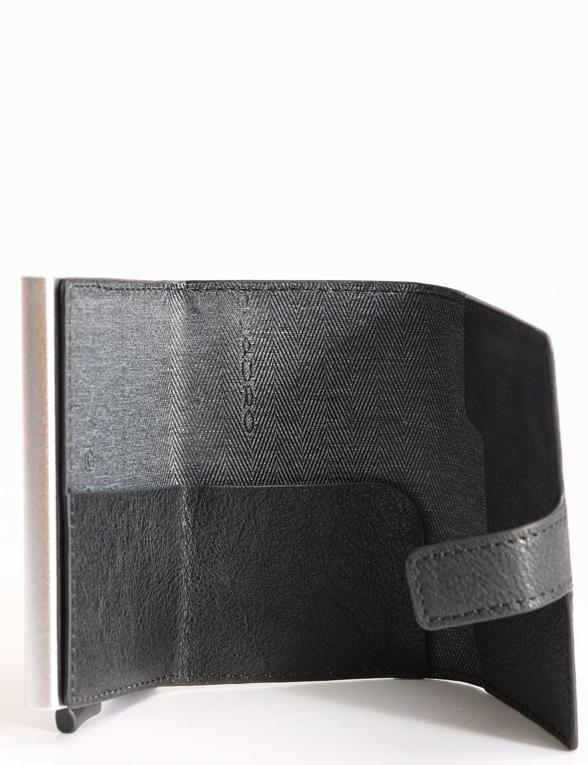 Piquadro Black Square metal card holder with sliding system